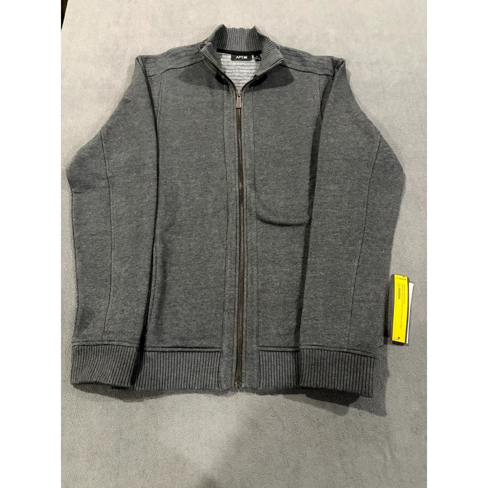 Apt. 9 Zip-Up Sweater Mens S Charcoal Modern Fit Trim Cut Through Mock Neck NWT